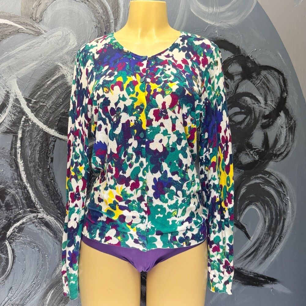 Ann Taylor Picasso-Style Floral Button Up Lightweight Cardigan | Women’s M